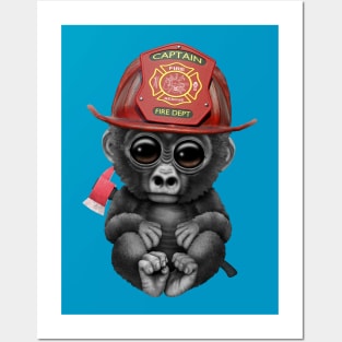 Cute Baby Gorilla Firefighter Posters and Art
